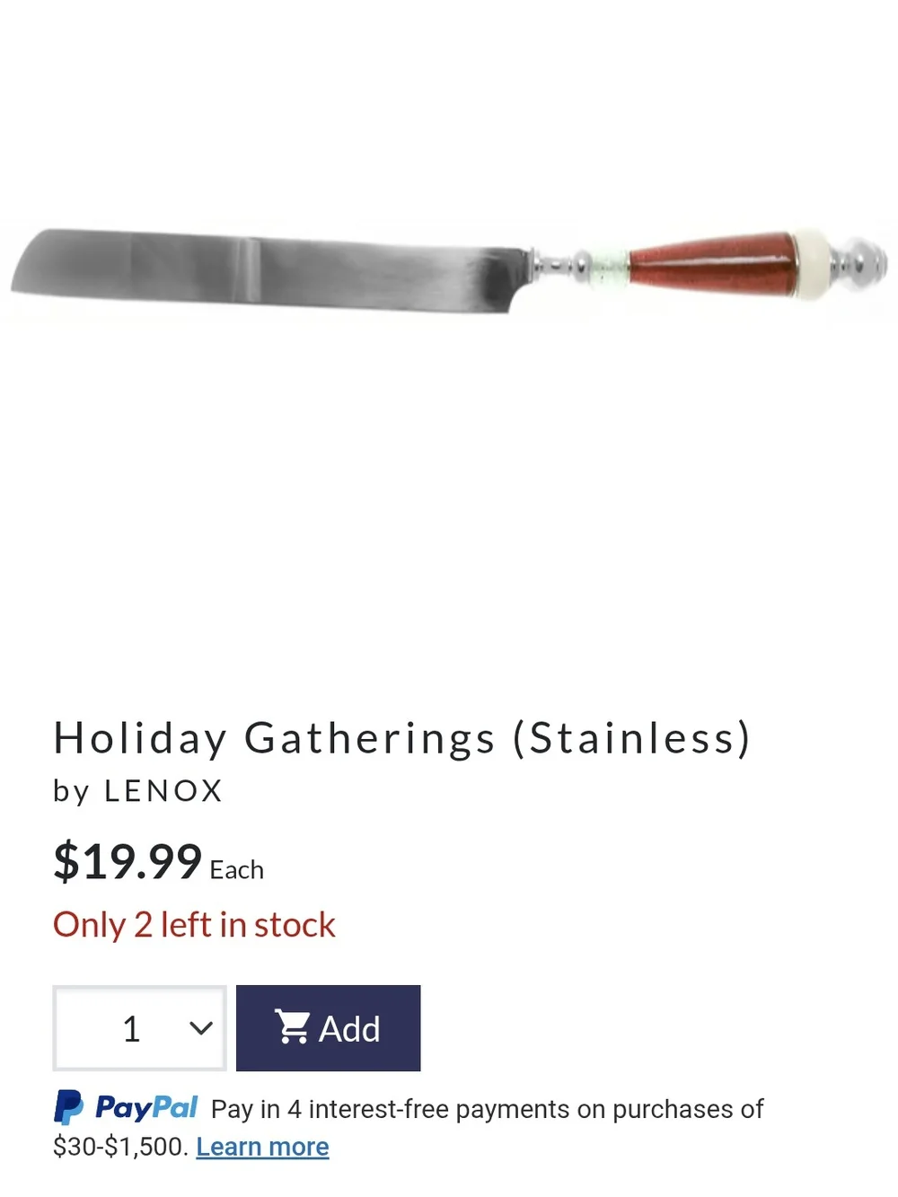 Lenox Holiday Cake Server and Knife Set - Red Wood-Tone & Green Accents